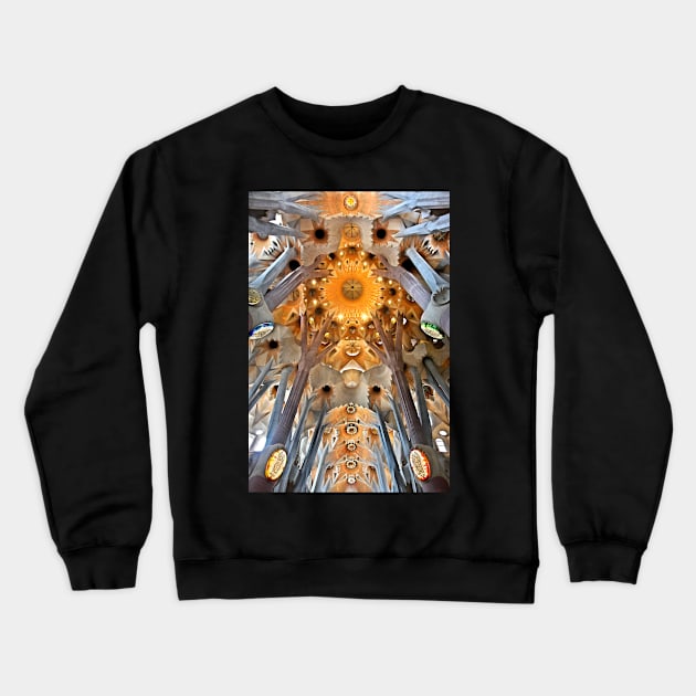 Looking upwards in the Sagrada Familia Crewneck Sweatshirt by Cretense72